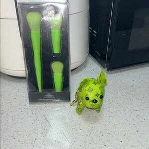 Lime Green Makeup Brush Set and Keychain